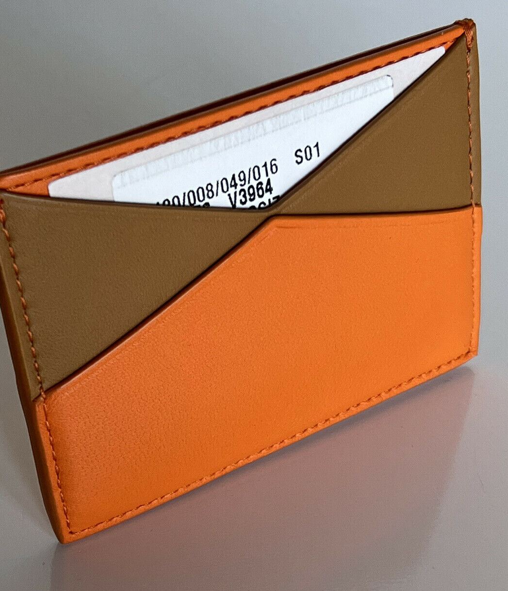 NWT $270 Bottega Veneta Women's Leather Card Case Light Orange, Caramel 597976