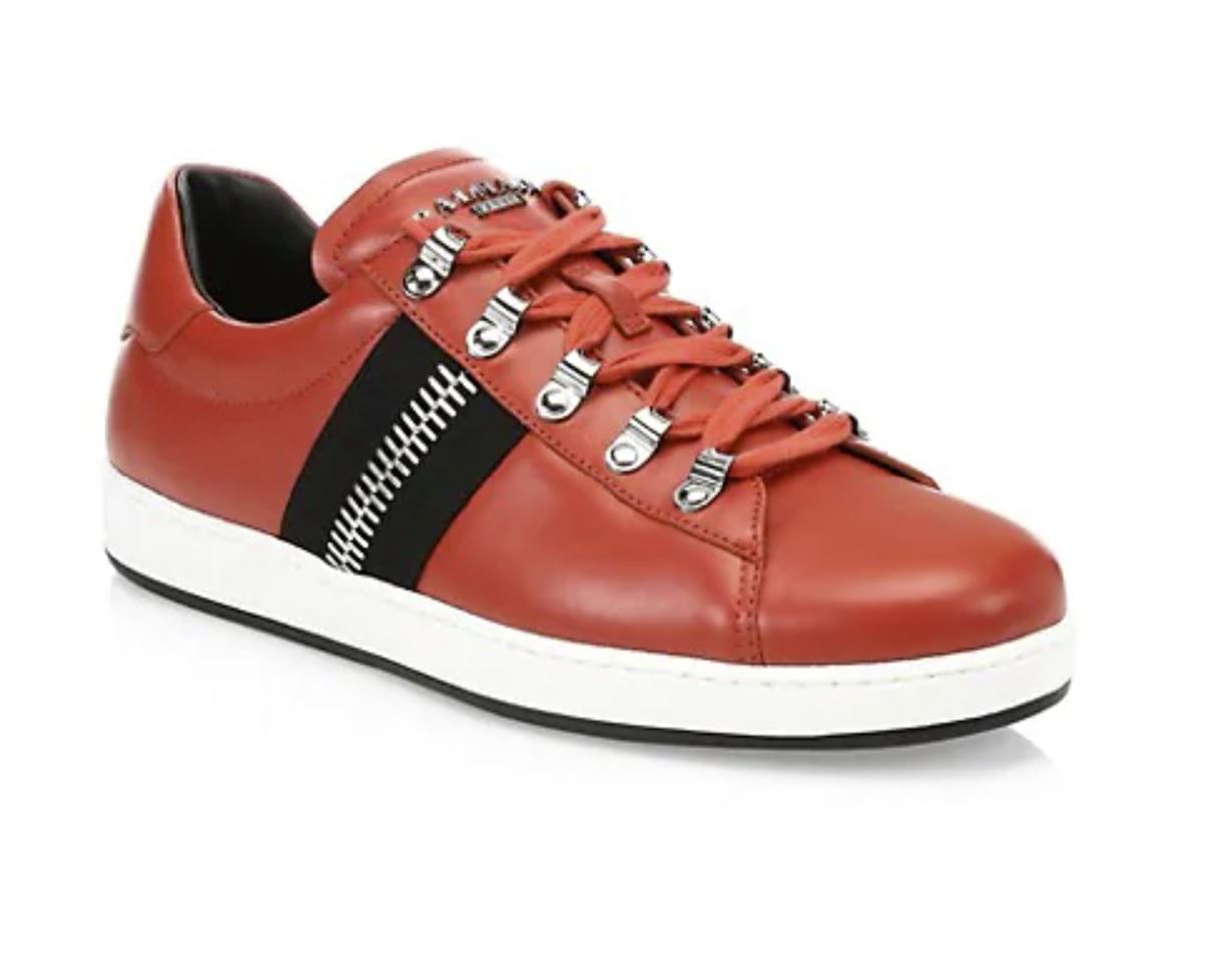 New $695 Balmain Lace-Up Low-Top Leather Sneakers Red 9 US/42 Euro Italy