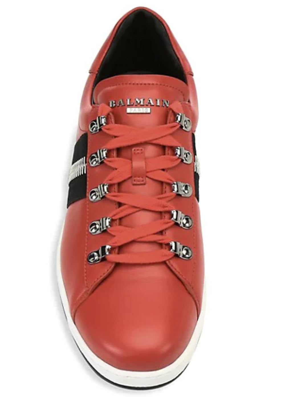 New $695 Balmain Lace-Up Low-Top Leather Sneakers Red 9 US/42 Euro Italy