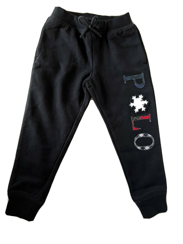 Neu mit Etikett: Polo Ralph Lauren Jungen-Freizeithose 6 in Schwarz mit Schneeflockenmuster, hergestellt in Indien