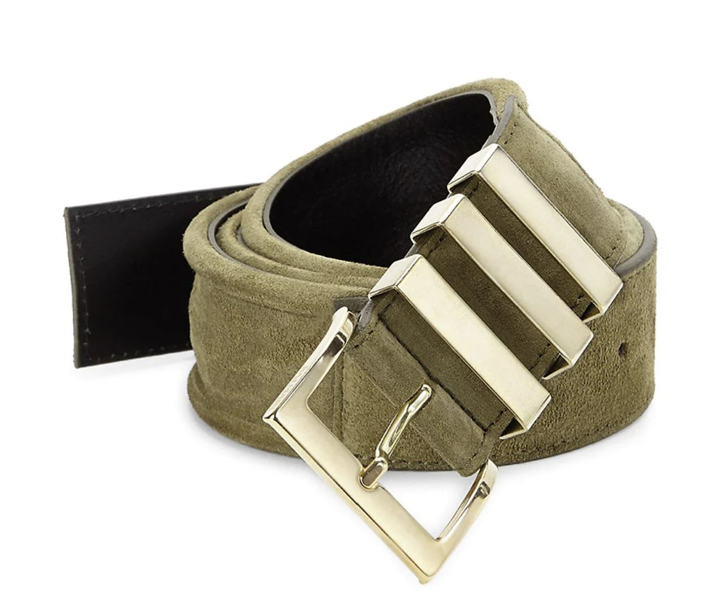 NWT 640 $ Balmain Wildleder-Olivengürtel 85/34 Hergestellt in Frankreich