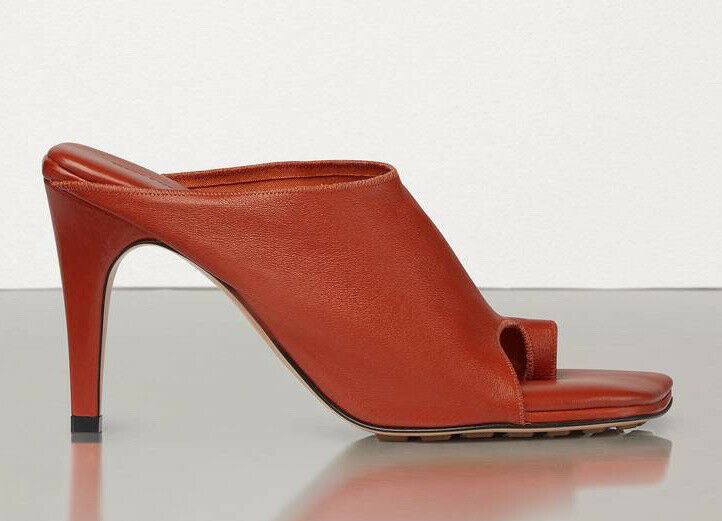 NIB $920 Bottega Veneta Leather Mules with High Vamp Orange Shoes 7 US 618760 IT