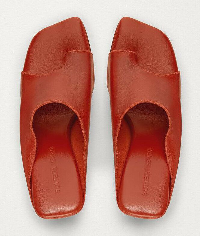 NIB $920 Bottega Veneta Leather Mules with High Vamp Orange Shoes 7 US 618760 IT