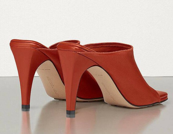 NIB $920 Bottega Veneta Leather Mules with High Vamp Orange Shoes 8 US 618760 IT