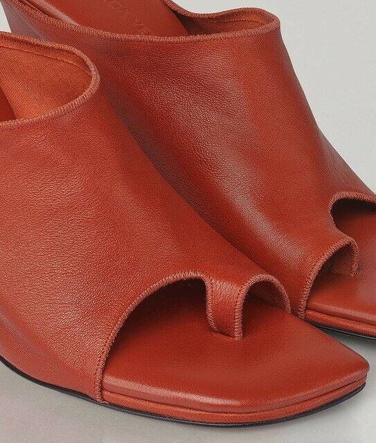 NIB $920 Bottega Veneta Leather Mules with High Vamp Orange Shoes 8 US 618760 IT