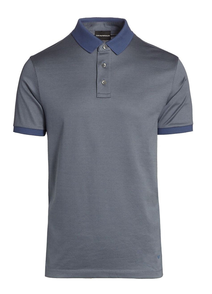 NWT 195 $ Emporio Armani Jacquard Micro-Print Poloshirt Blau Grau XL 