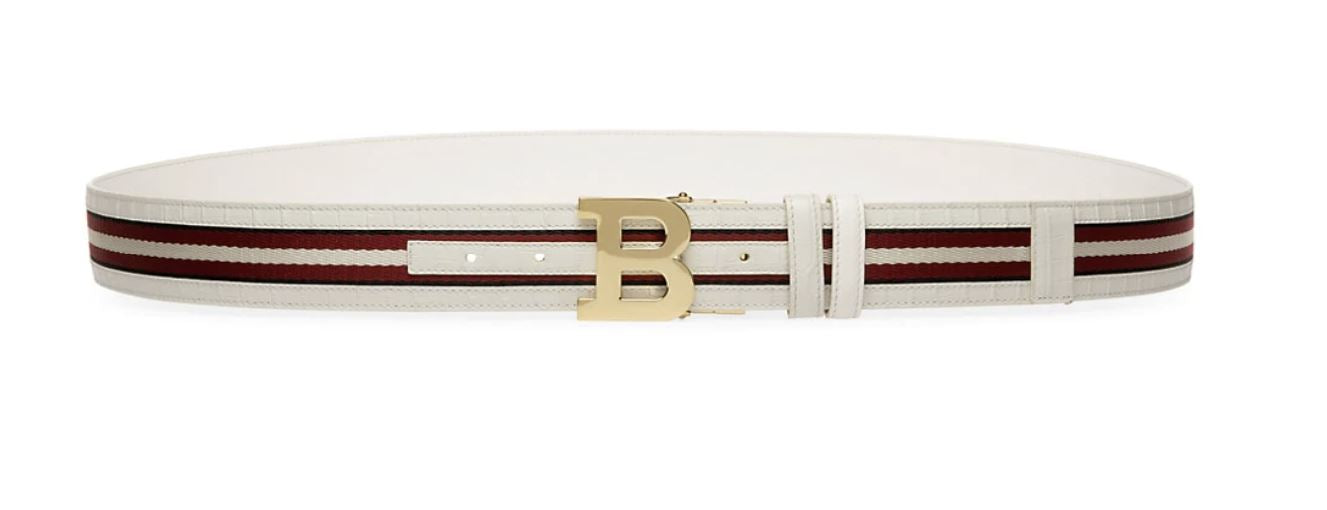 New $300 Bally Mens Double Sided Bising Leather Red/White Belt Size 44/110