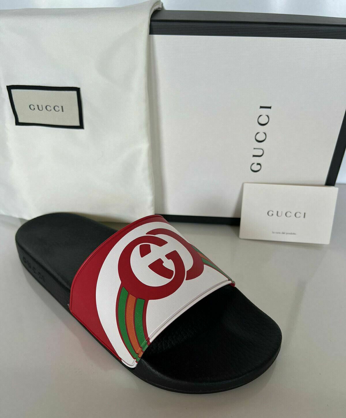 NIB Gucci Mens GG Rubber Rainbow Sandals 8.5 US (Gucci 8) Italy 548703