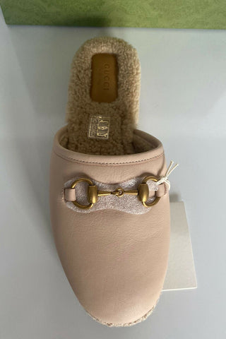 NIB Gucci Women's Horsebit Leather Slip On Rose Sandals 9.5 US (39.5) IT 645757