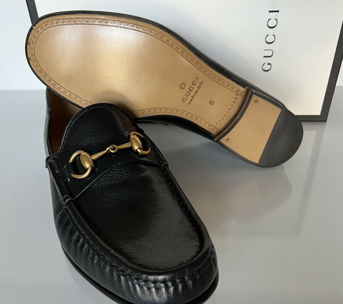 NIB Gucci Men's Horsebit Leather Moccasin Shoes Black 8.5 US (Gucci 8) 523202