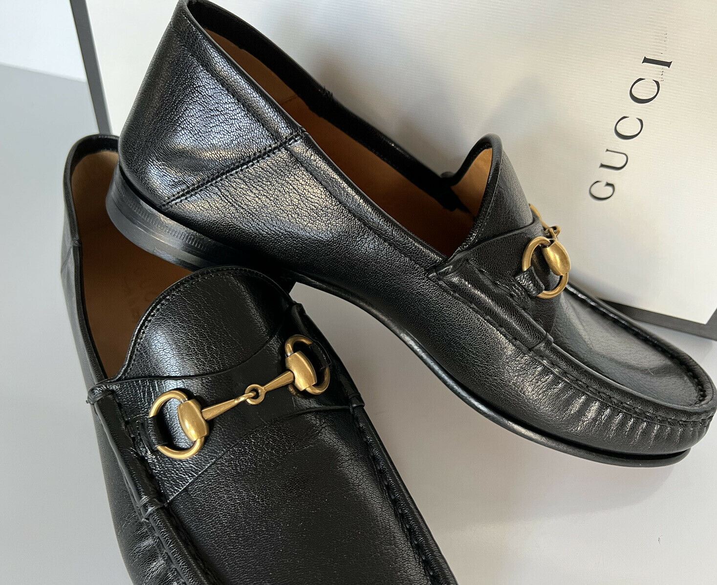NIB Gucci Men's Horsebit Leather Moccasin Shoes Black 8.5 US (Gucci 8) 523202