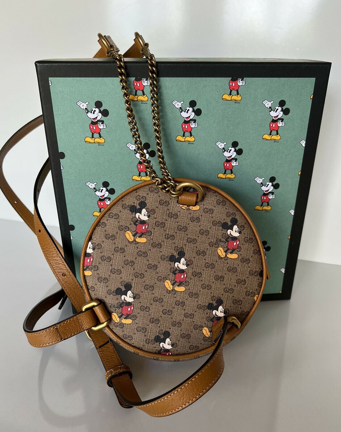 NWT Gucci Disney Mickey GG Мини-холщовая круглая сумка-рюкзак, ограниченный выпуск 603730 