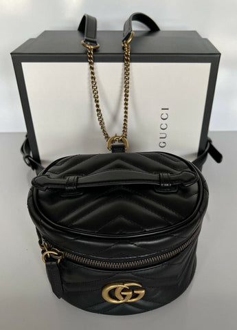NWT Gucci GG Marmont Matelesse Mini Round Backpack Bag Black 598594 Italy