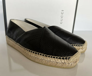 Neu mit Etikett: Gucci Herren-Espadrille „Malaga Classic“ aus schwarzem Leder, 8 US (Gucci 7,5) 624612 