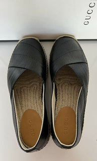 Neu mit Etikett: Gucci Herren-Espadrille „Malaga Classic“ aus schwarzem Leder, 8 US (Gucci 7,5) 624612 