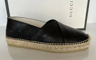 Neu mit Etikett: Gucci Herren-Espadrille „Malaga Classic“ aus schwarzem Leder, 8 US (Gucci 7,5) 624612 