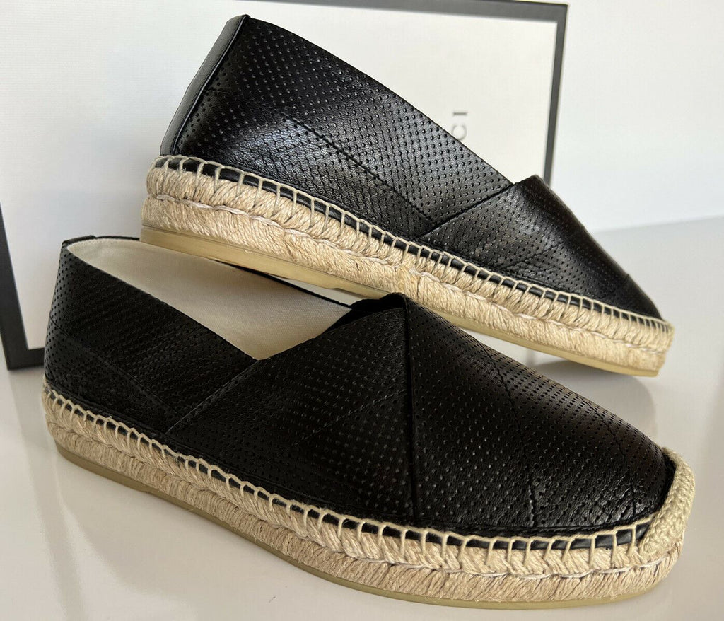 Neu mit Etikett: Gucci Herren-Espadrille „Malaga Classic“ aus schwarzem Leder, 12 US Gucci 11,5 624612 