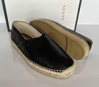 Neu mit Etikett: Gucci Herren-Espadrille „Malaga Classic“ aus schwarzem Leder, 12 US Gucci 11,5 624612 