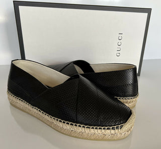 Neu mit Etikett: Gucci Herren-Espadrille „Malaga Classic“ aus schwarzem Leder, 12 US Gucci 11,5 624612 