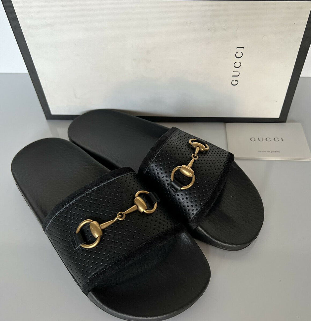 NIB Gucci Damen Horsebit Leder Slip On Schwarze Sandalen 8 US (38 Eu) IT 498265 