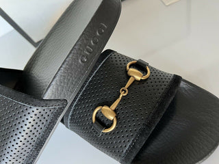 NIB Gucci Damen Horsebit Leder Slip On Schwarze Sandalen 8 US (38 Eu) IT 498265 