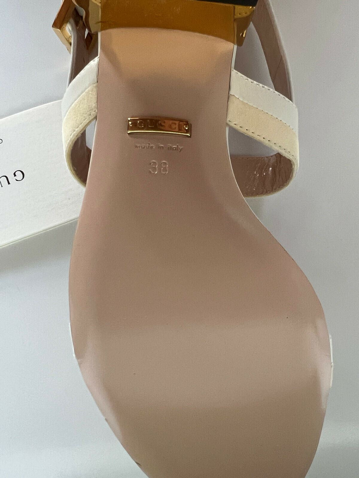 NIB $950 Gucci Women's Leather Chain-shaped Heel Sandals 8 US (38 Eu) IT 655409