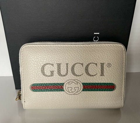 NWT Gucci G Web Gucci Print Zip Around  Ivory Card Wallet Made in Italy 496319