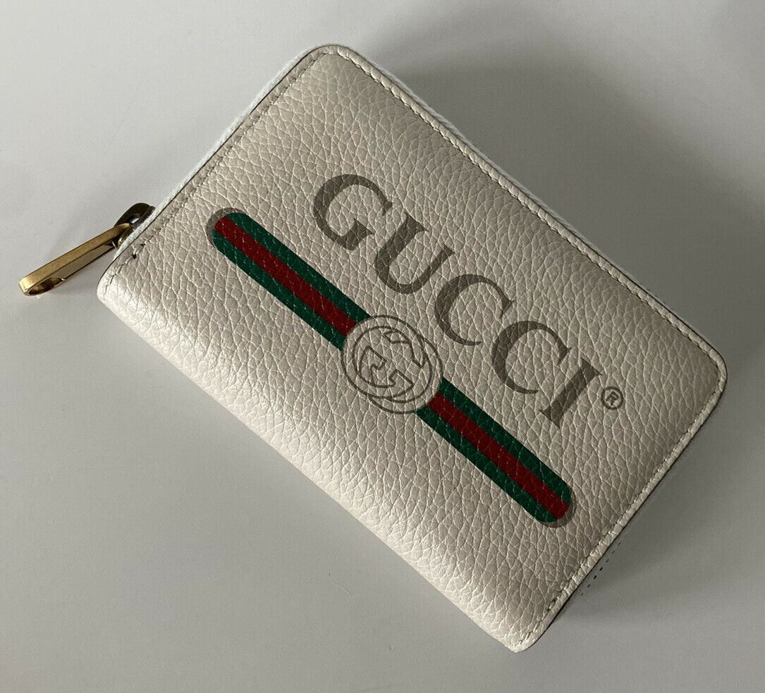 NWT Gucci G Web Gucci Print Zip Around  Ivory Card Wallet Made in Italy 496319