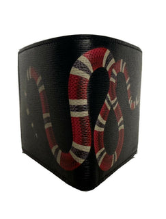 New Gucci GG Kingsnake Print Bifold Leather Black Wallet Made in Italy 451268