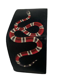 New Gucci GG Kingsnake Print Bifold Leather Black Wallet Made in Italy 451268