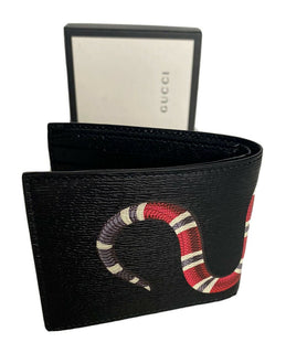 New Gucci GG Kingsnake Print Bifold Leather Black Wallet Made in Italy 451268