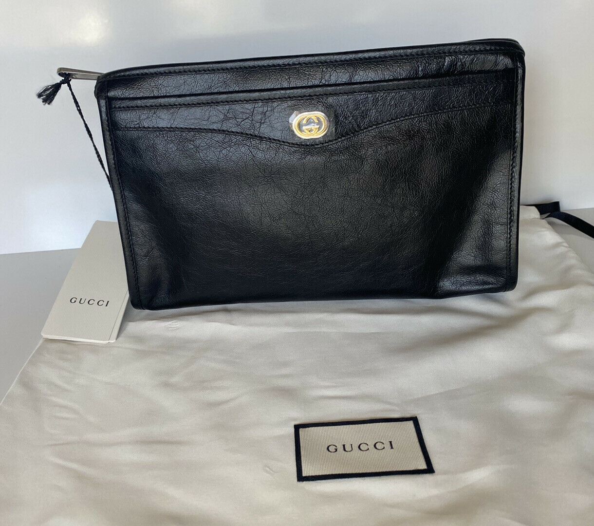 NWT Gucci Morpheus Косметичка Gucci Code Embossed Pouch, черная кожа 575991 