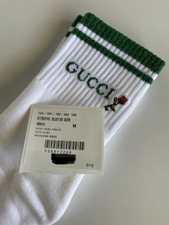 Neu mit Etikett: Gucci Shiny Pong Weiß/Grüne Socken M (20–22 cm), hergestellt in Italien, 579316 