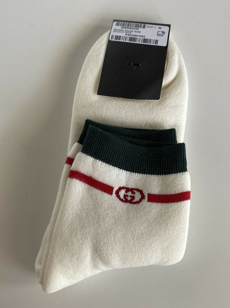 Neu mit Etikett: Gucci Lit Spon Weiß/Grün/Rot Socken ML (24–26 cm), hergestellt in Italien, 604040 