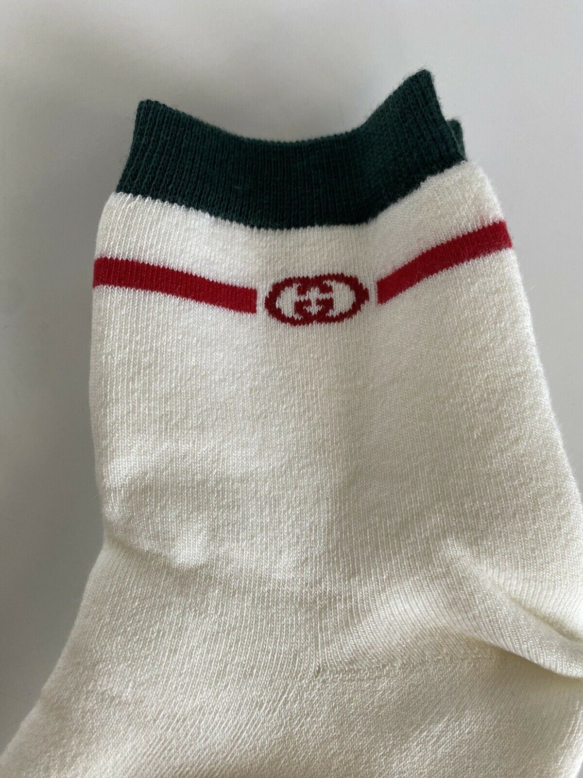 Neu mit Etikett: Gucci Lit Spon Weiß/Grün/Rot Socken ML (24–26 cm), hergestellt in Italien, 604040 