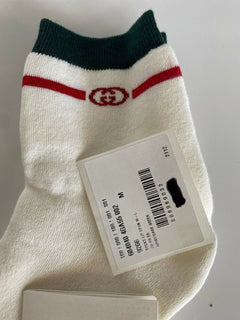 Neu mit Etikett: Gucci Lit Spon Weiß/Grün/Rot Socken ML (24–26 cm), hergestellt in Italien, 604040 