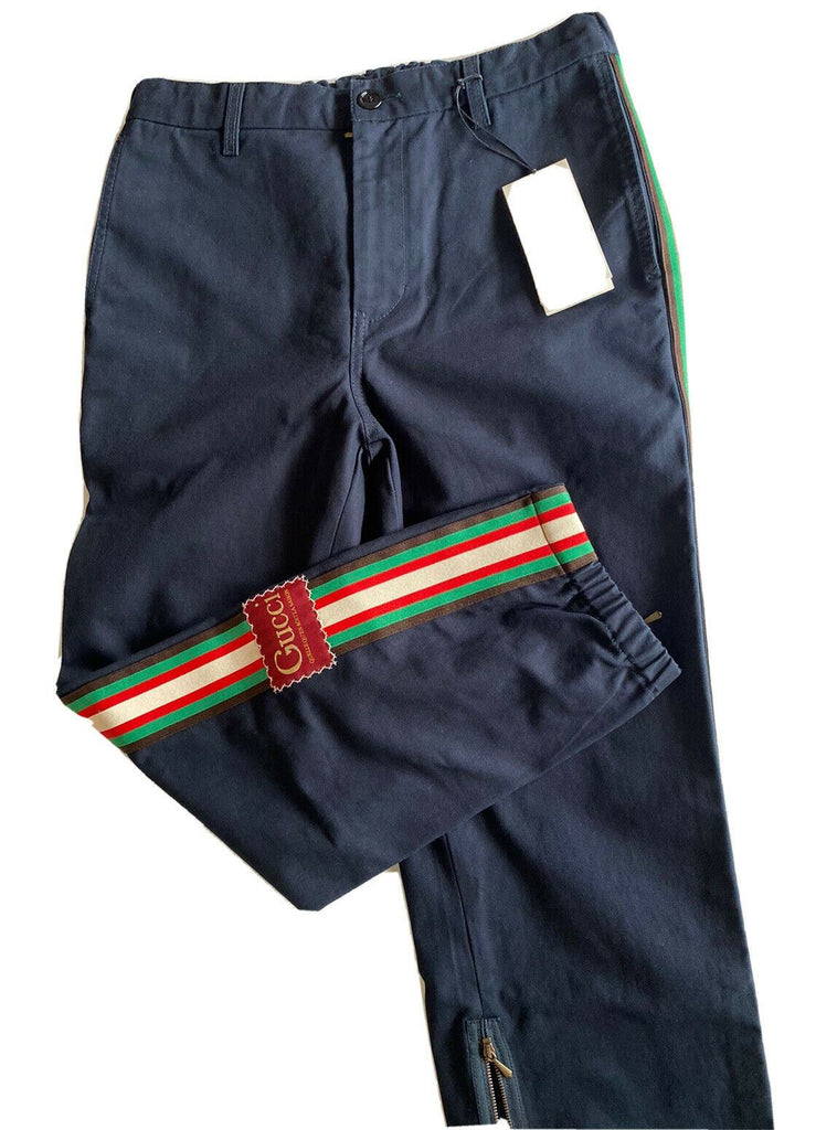 Neu mit Etikett: 1100 $ Gucci Military Cotton Herren-Jogginghose Nachtblau 32 US (48 Euro) 