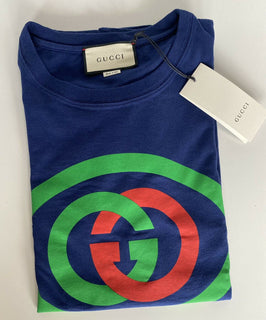 NWT Gucci GG Print Blue Crew Neck T-Shirt Small (Oversized) 565806