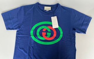 NWT Gucci GG Print Blue Crew Neck T-Shirt Small (Oversized) 565806