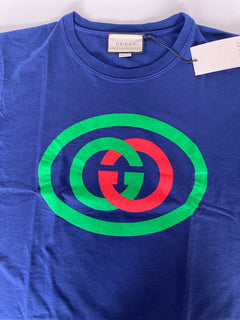 NWT Gucci GG Print Blue Crew Neck T-Shirt Small (Oversized) 565806