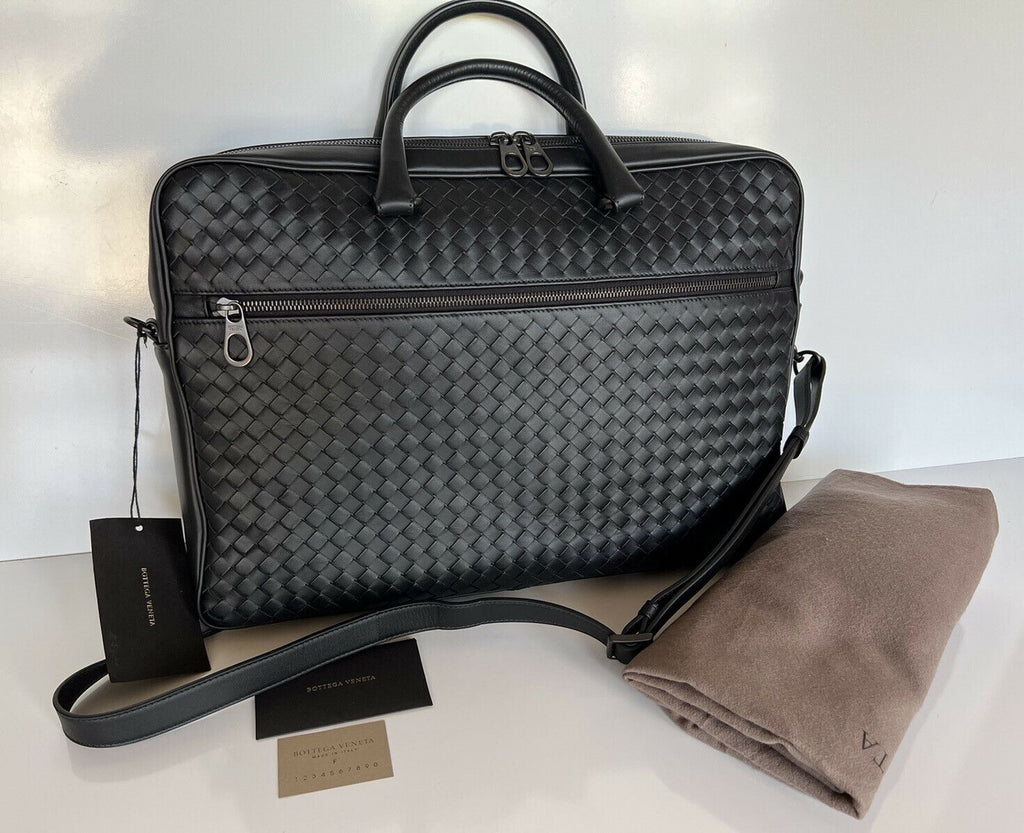 NWT 3200 $ Bottega Veneta Leder Intrecciato Schwarze Aktentasche Italien 577537 