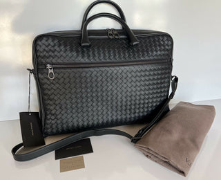 NWT 3200 $ Bottega Veneta Leder Intrecciato Schwarze Aktentasche Italien 577537 