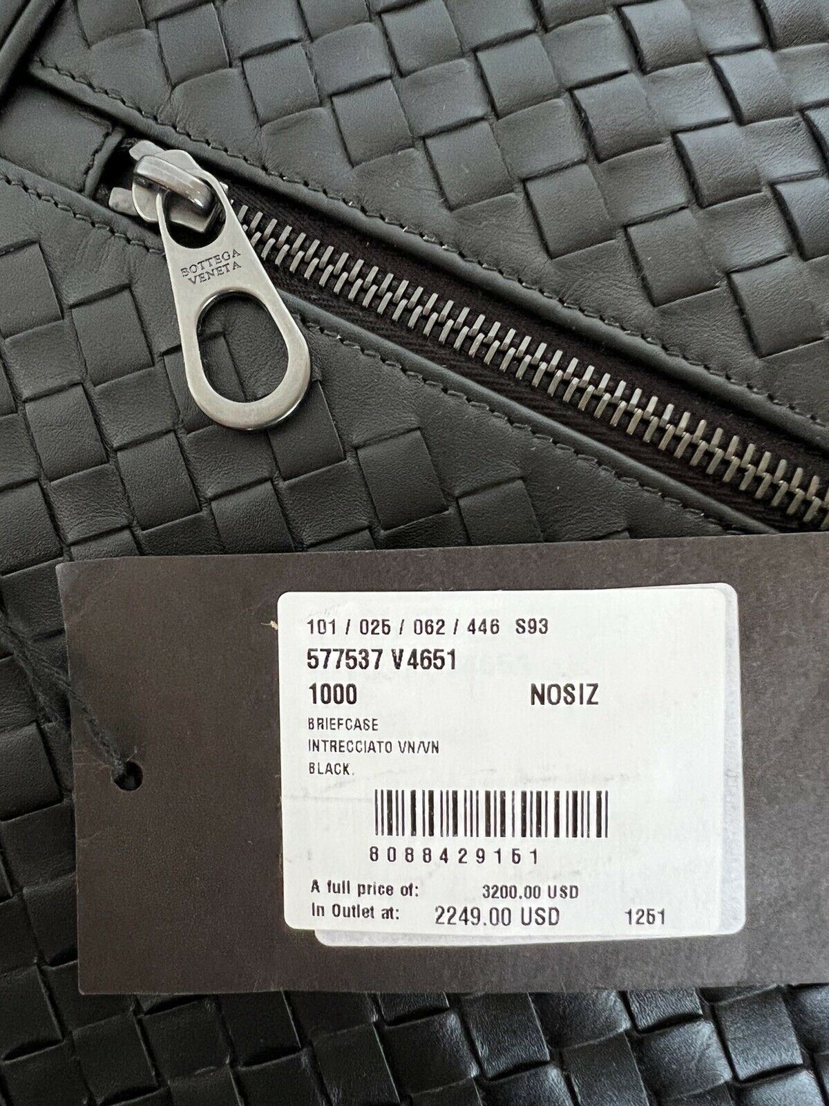 NWT $3200 Черный кожаный портфель Intrecciato Bottega Veneta Италия 577537 