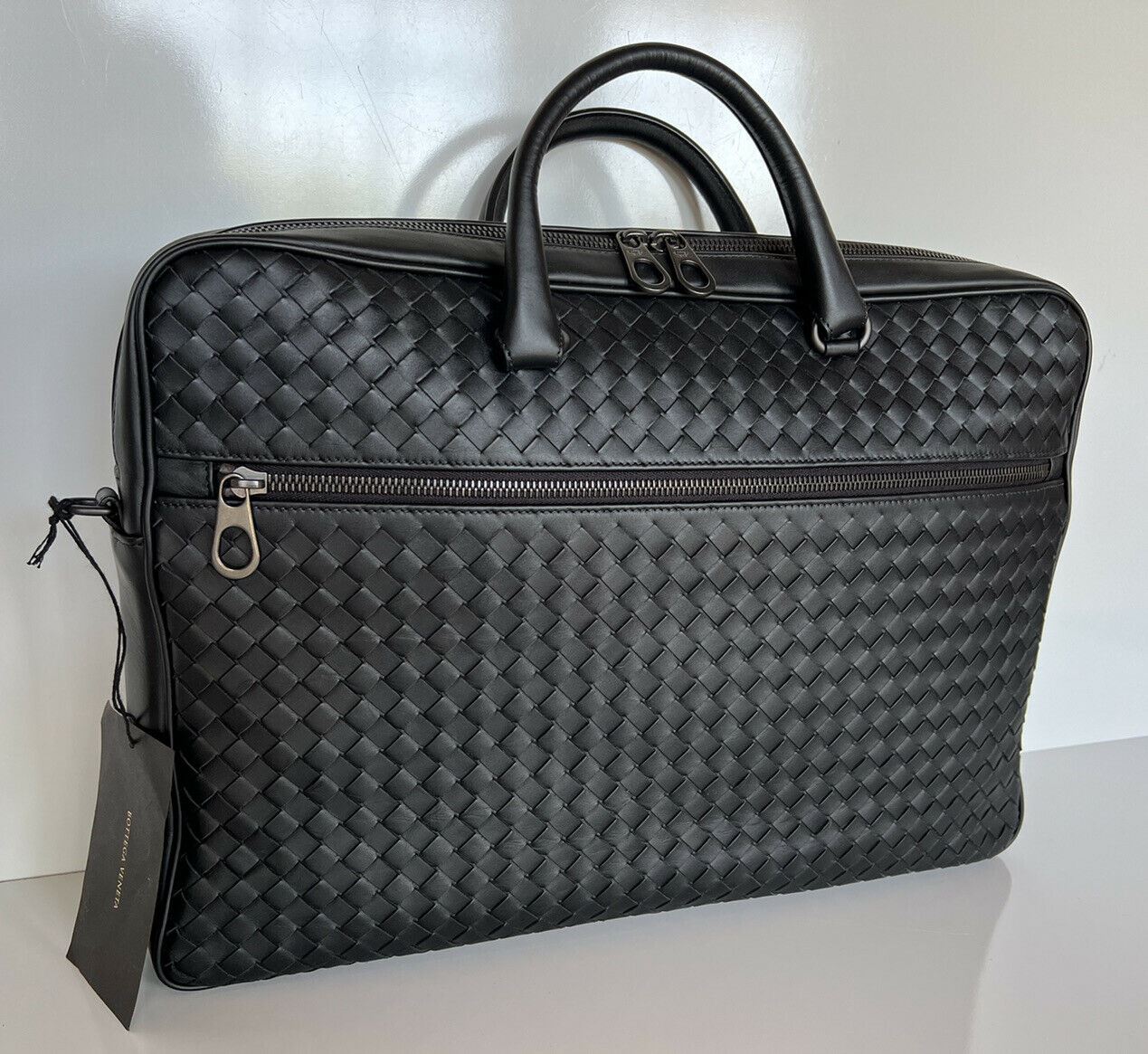NWT $3200 Bottega Veneta Leather Intrecciato Black Briefcase Italy 577537