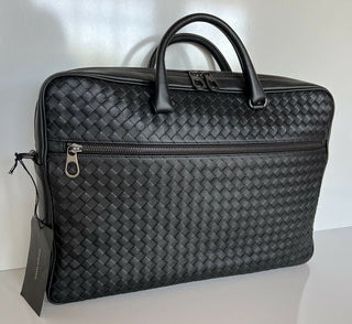 NWT 3200 $ Bottega Veneta Leder Intrecciato Schwarze Aktentasche Italien 577537 