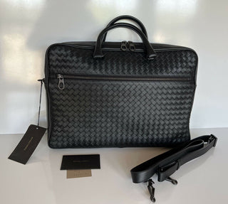 NWT 3200 $ Bottega Veneta Leder Intrecciato Schwarze Aktentasche Italien 577537 