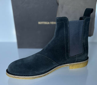 NIB $ 820 Bottega Veneta Kalbsveloursleder Schiefergraue Stiefeletten 9,5 US (42,5) 312345 