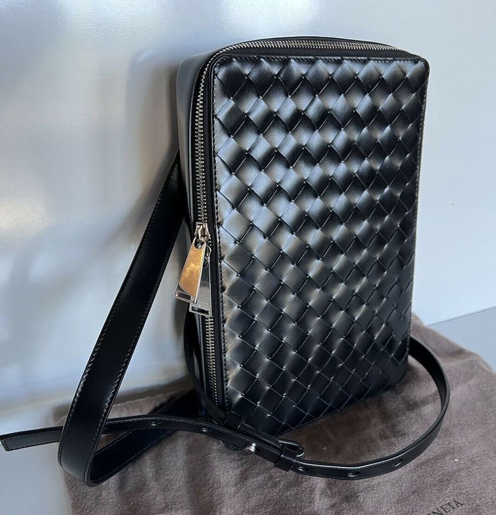 NWT 1990 $ Bottega Veneta Intrecciato Shiny Leather Black Umhängetasche 596730