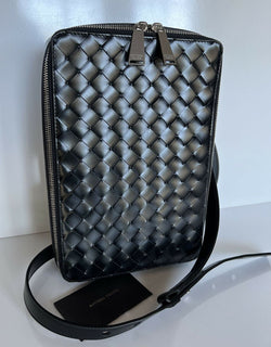 NWT 1990 $ Bottega Veneta Intrecciato Shiny Leather Black Umhängetasche 596730