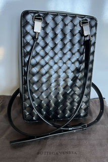 NWT 1990 $ Bottega Veneta Intrecciato Shiny Leather Black Umhängetasche 596730